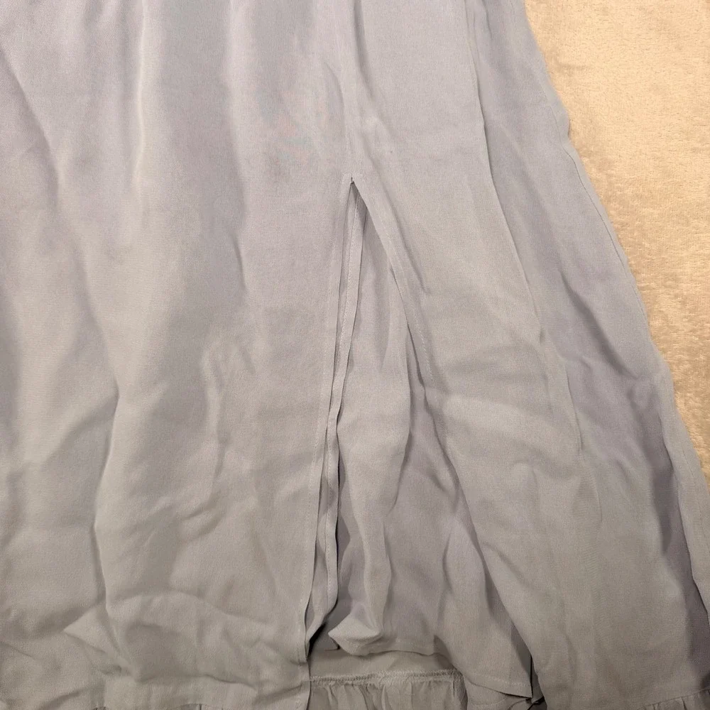 Reformation Light Blue Smocked Puff Sleeve Midi Dress Ruffle Hem Slit Small - Picture 4 of 8